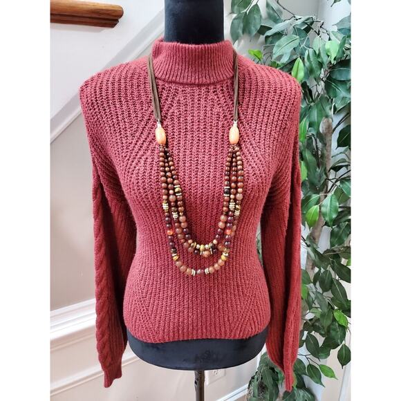 BP. Women's Red Cotton Long Sleeve Mock Neck Pullover Knit Sweater Size 2XS - Picture 2 of 12